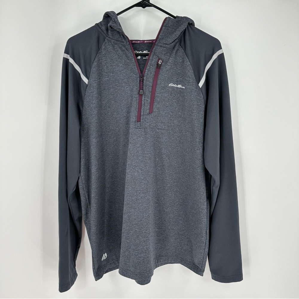 Eddie Bauer 1/4 Zip Pullover Mens large Heather Gray Motion Grid Fleece …